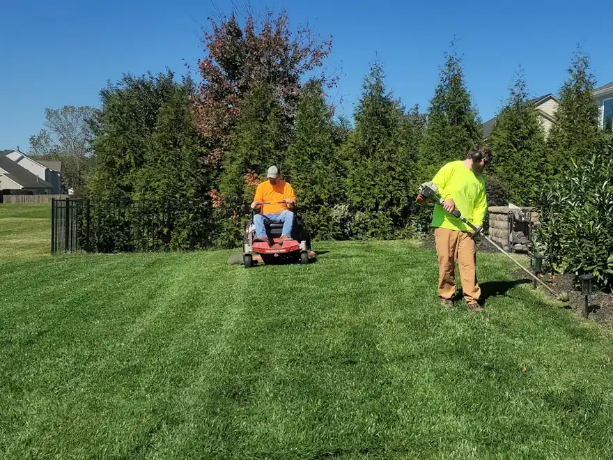 Gardener mowing a lawn